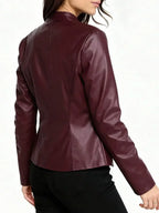 Ingrid | Faux Leather Biker Jacket Black Stand Collar