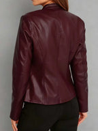 Ingrid | Faux Leather Biker Jacket Black Stand Collar