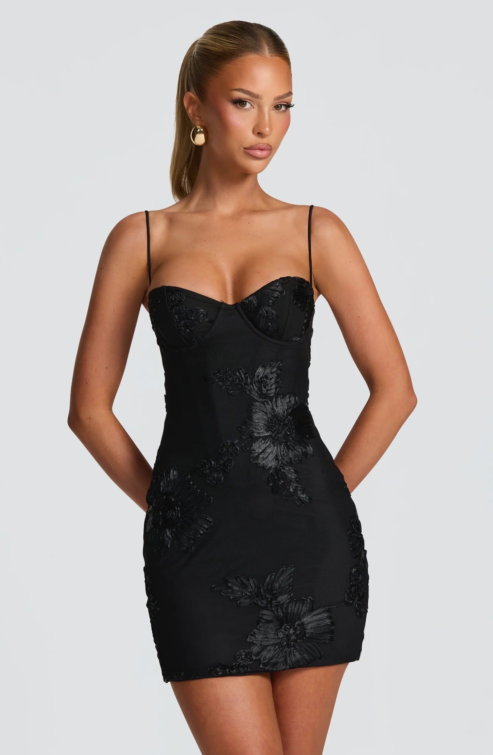 Sidonie | Elegant Floral Corset Mini Dresses For Wedding Guests