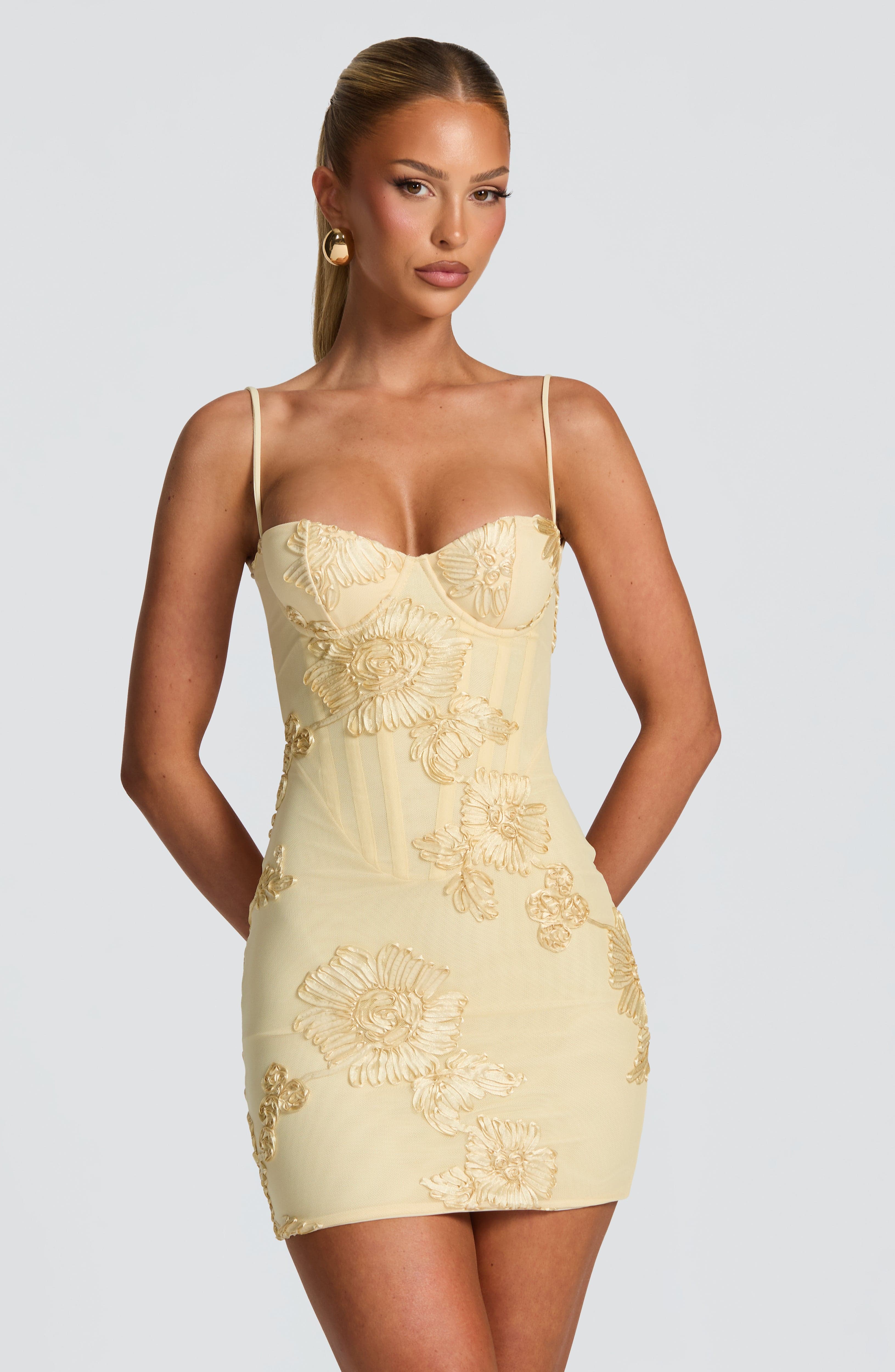 Sidonie | Elegant Floral Corset Mini Dresses For Wedding Guests