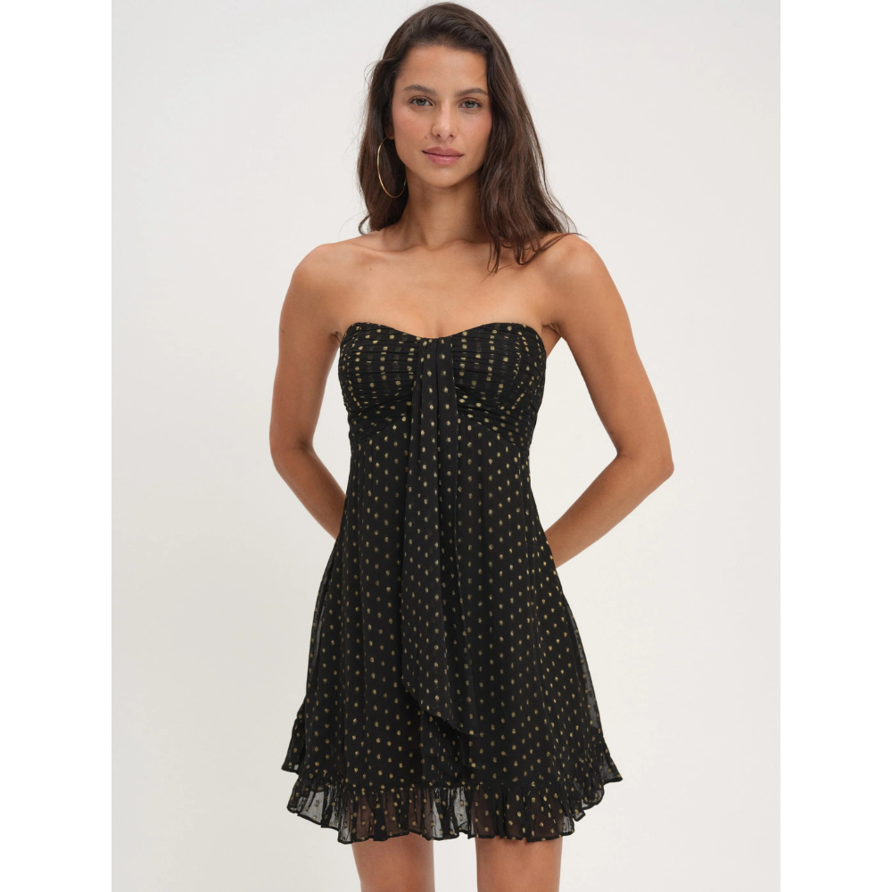 Celeste | Floral Strapless Mini Winter Wedding Guest Dresses