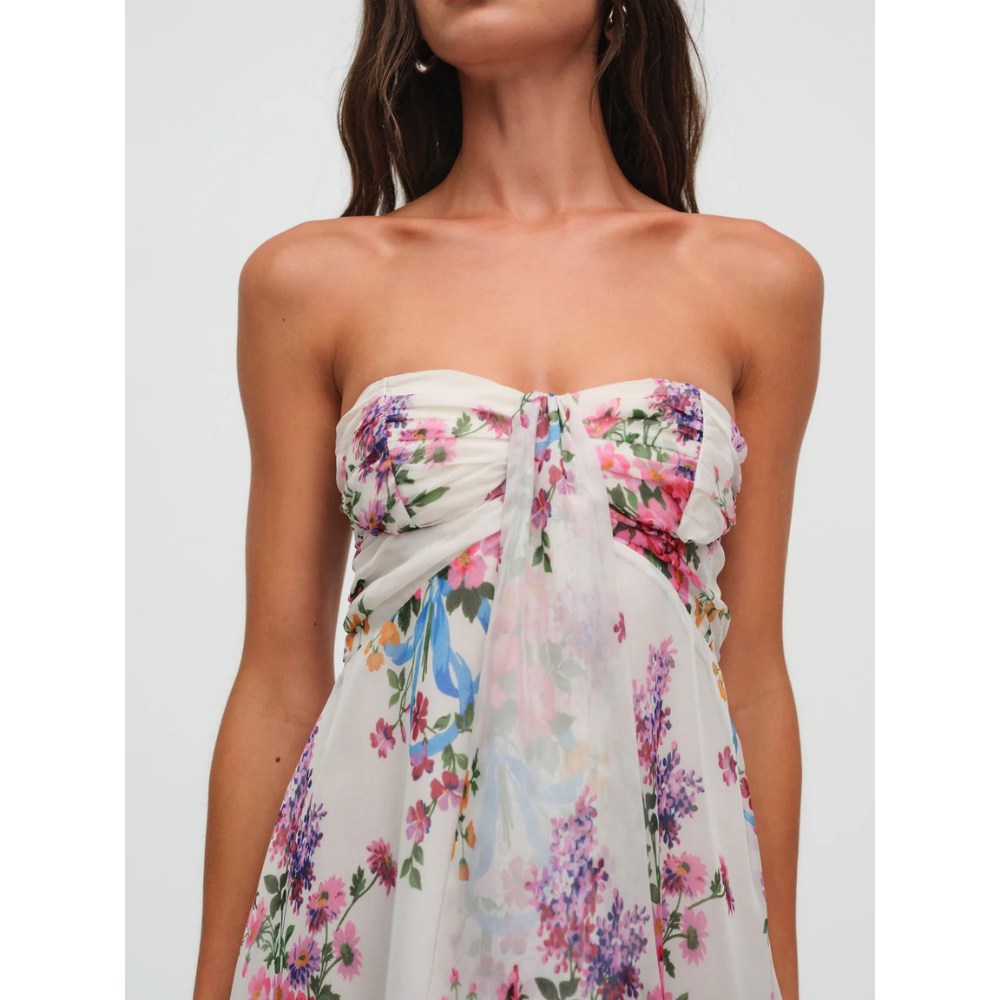 Celeste | Floral Strapless Mini Winter Wedding Guest Dresses