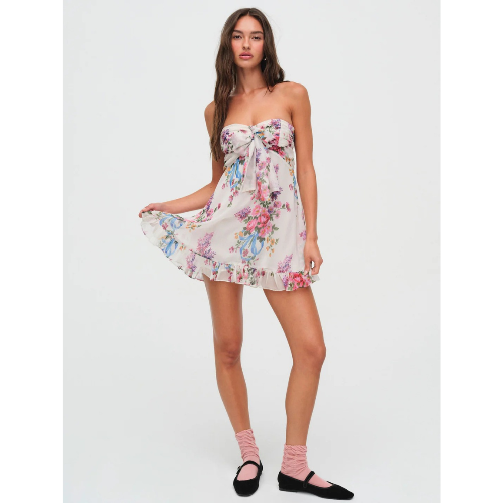 Celeste | Floral Strapless Mini Winter Wedding Guest Dresses