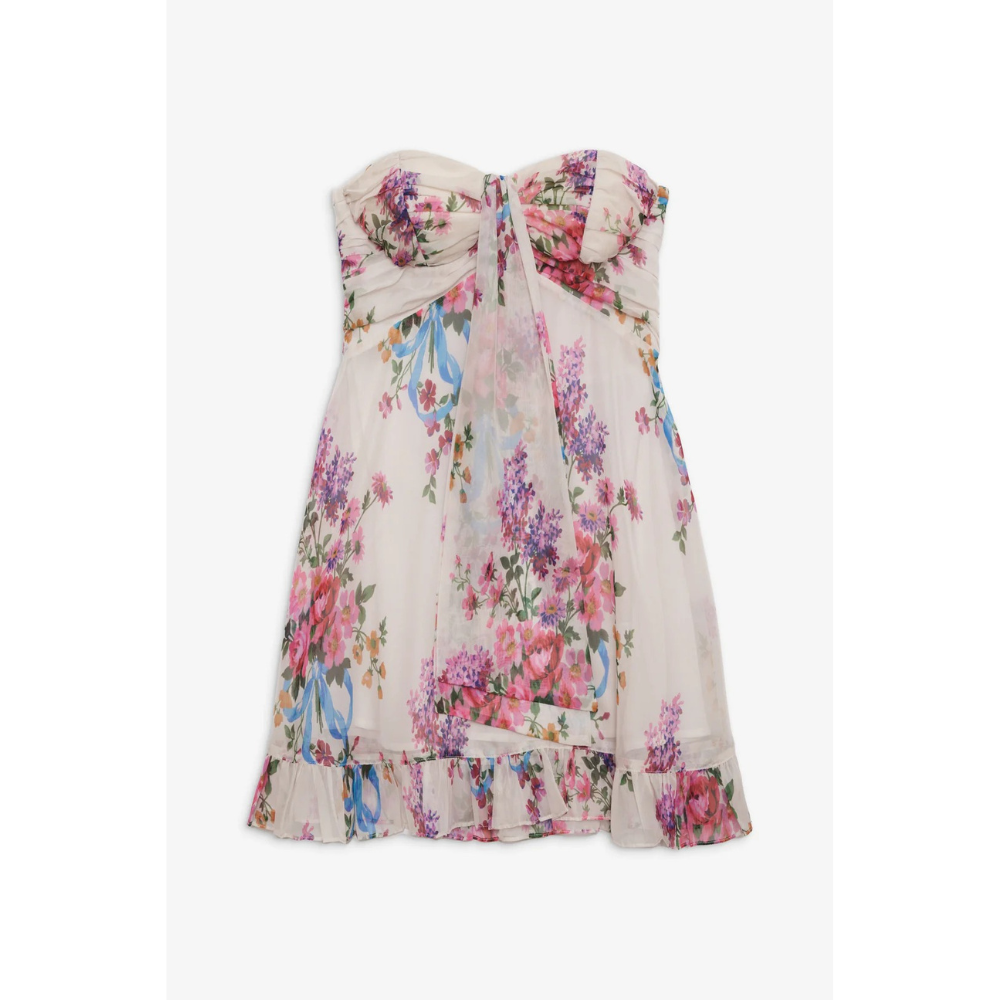 Celeste | Floral Strapless Mini Winter Wedding Guest Dresses