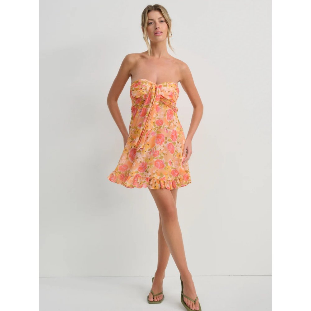 Celeste | Floral Strapless Mini Winter Wedding Guest Dresses