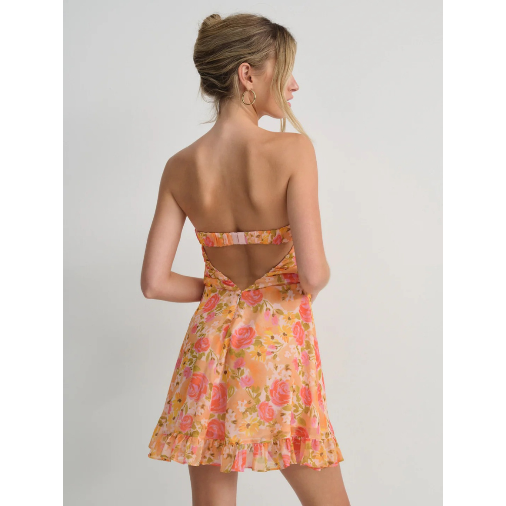 Celeste | Floral Strapless Mini Winter Wedding Guest Dresses