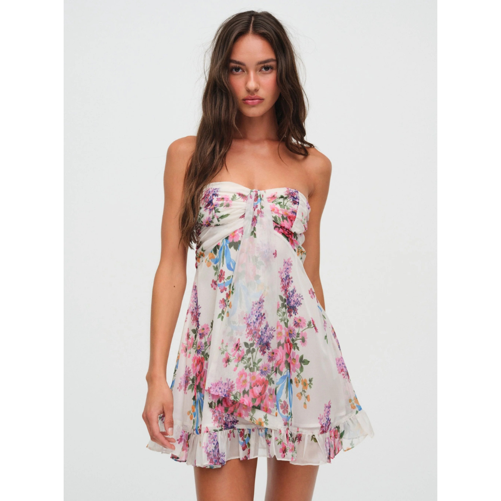 Celeste | Floral Strapless Mini Winter Wedding Guest Dresses