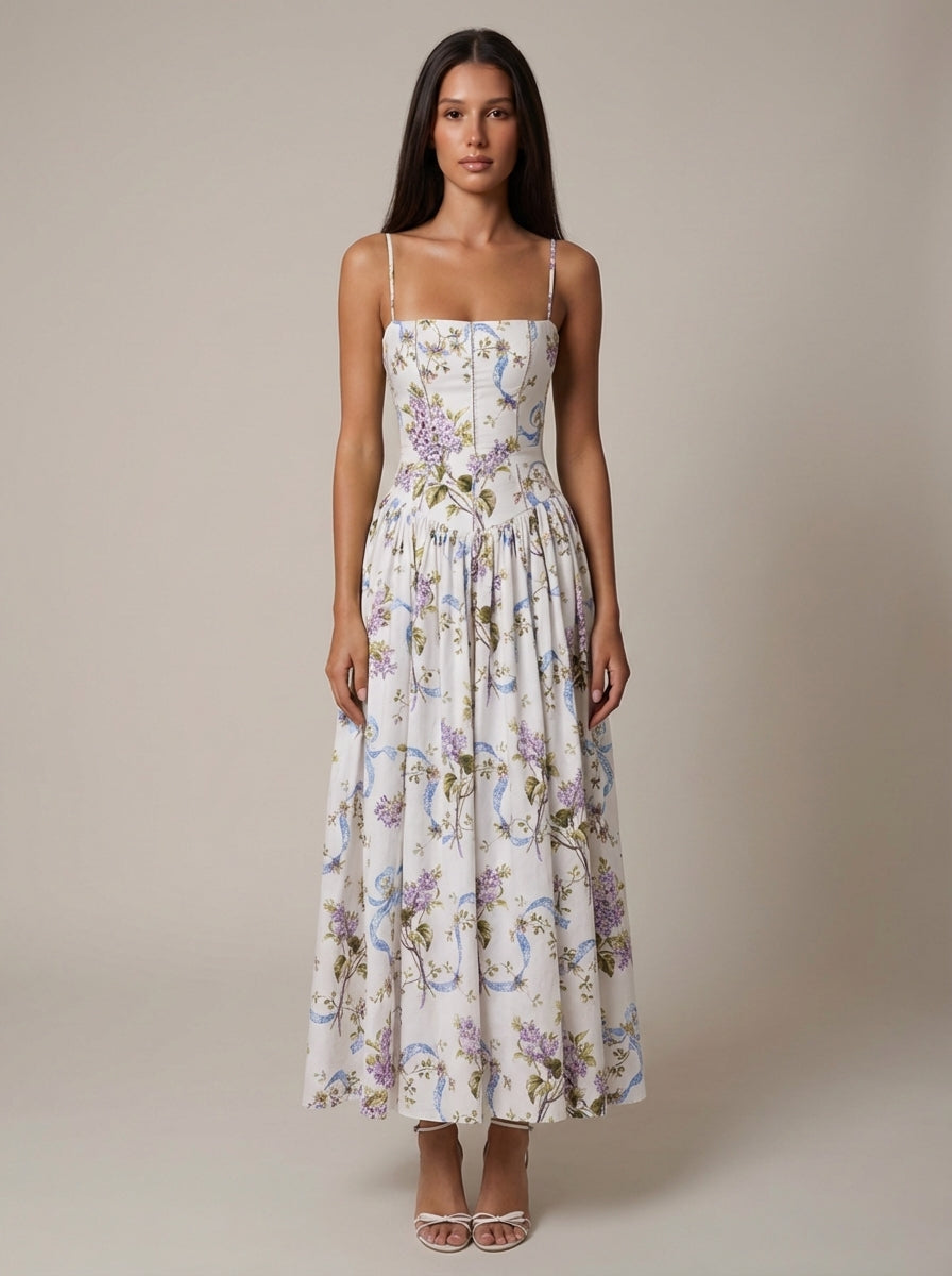 Helena | Elegant Floral V-Neck Midi Dresses For Wedding Guests