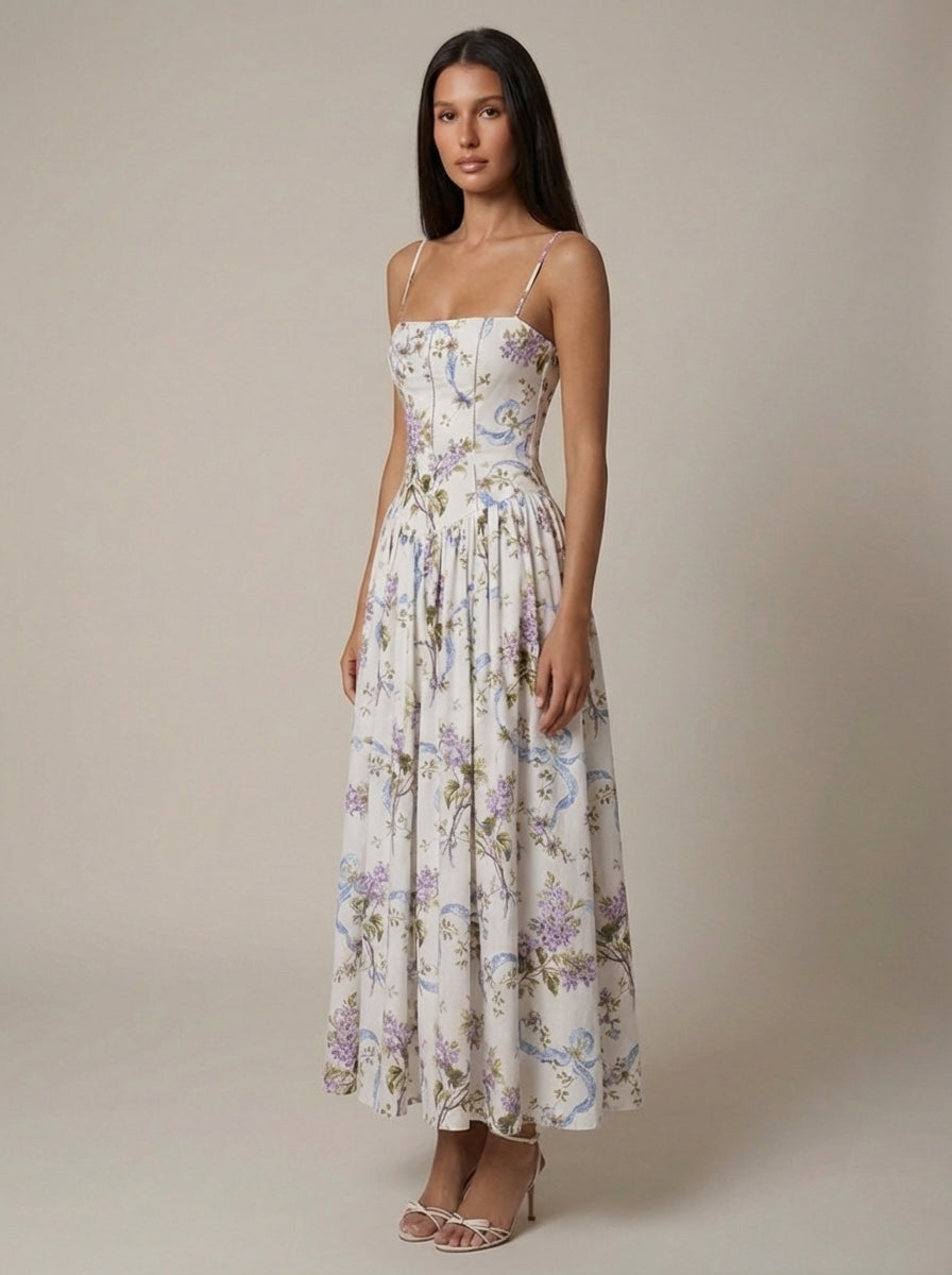 Helena | Elegant Floral V-Neck Midi Dresses For Wedding Guests