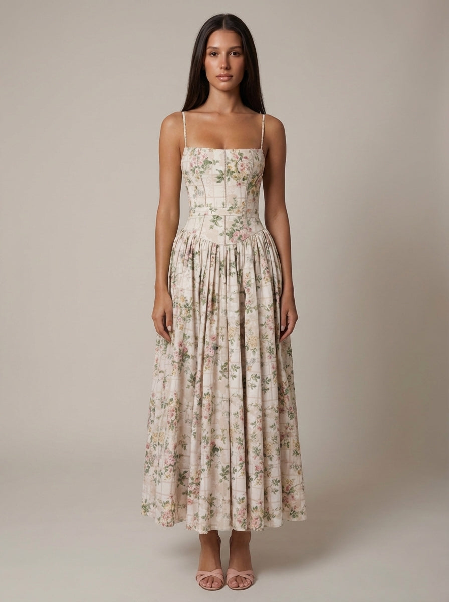 Helena | Elegant Floral V-Neck Midi Dresses For Wedding Guests