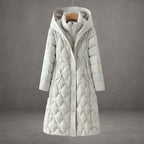 Bridget | Long Black Quilted Down Puffer Coat Longline Hood — White
