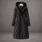 Bridget | Long Black Quilted Down Puffer Coat Longline Hood — Black