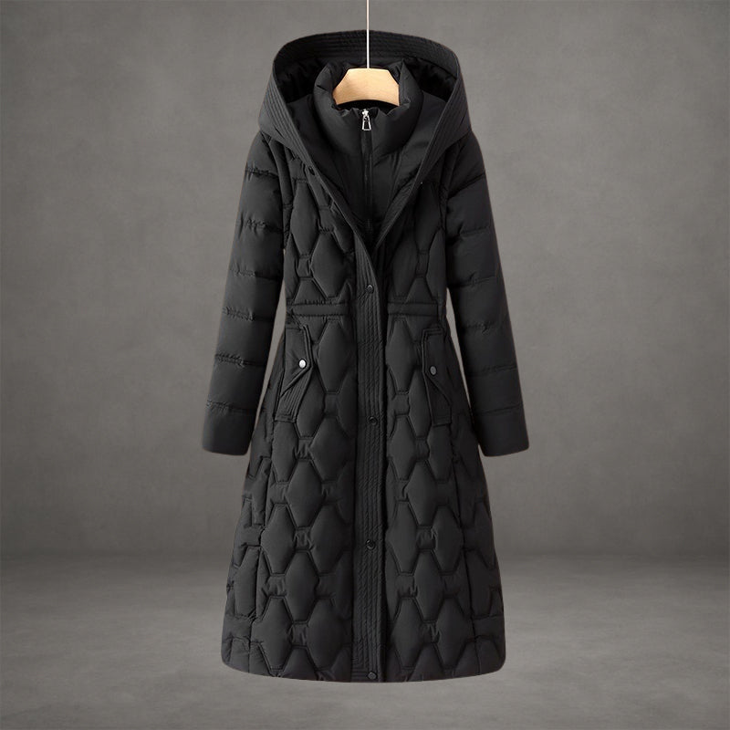 Bridget | Long Black Quilted Down Puffer Coat Longline Hood — Black