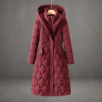 Bridget | Long Black Quilted Down Puffer Coat Longline Hood — Red