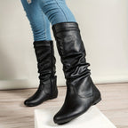Albane | Knee High Black Slouchy Flat Heel Boots — Black