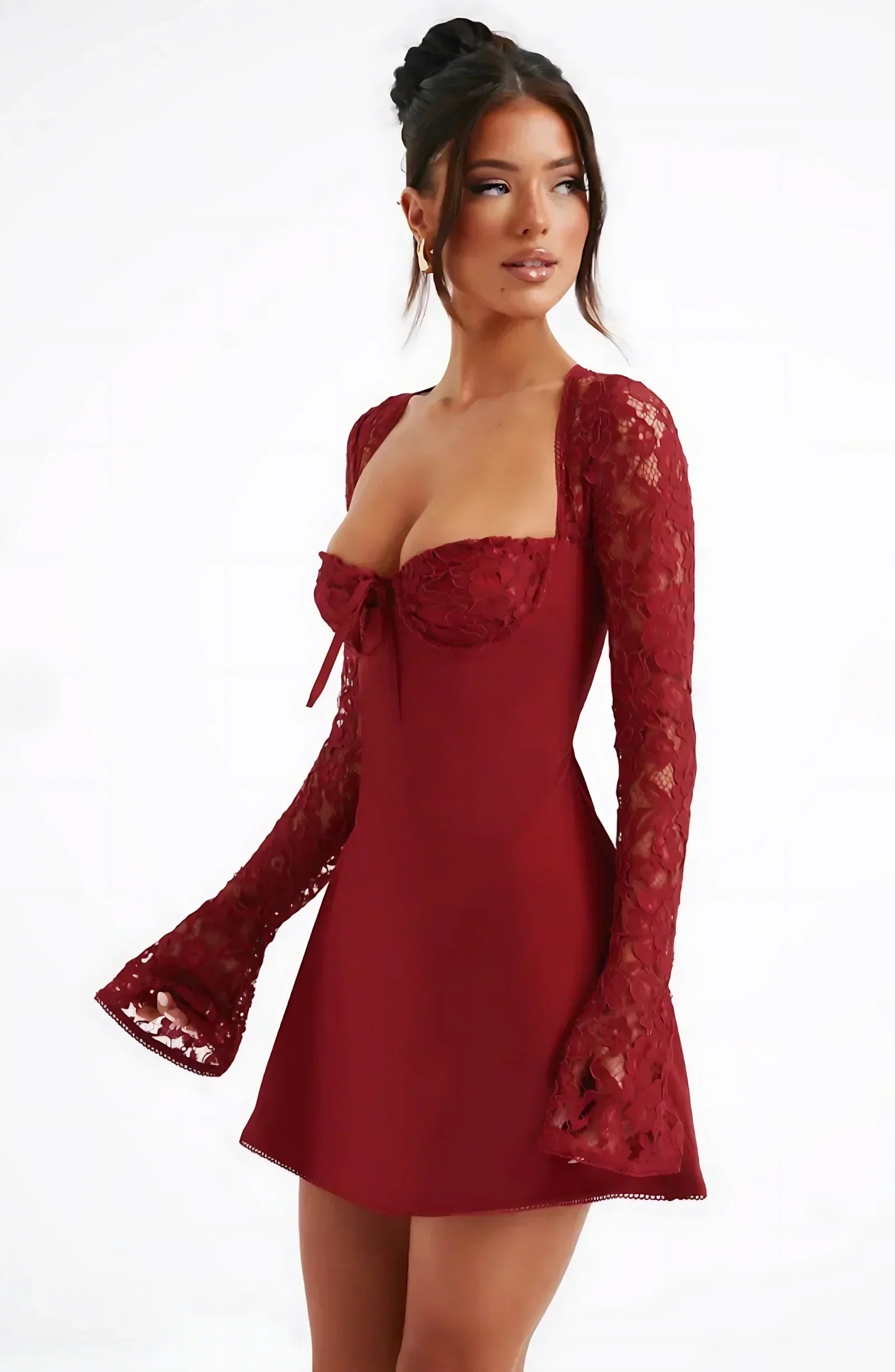 Bridget | Lace Winter Wedding Guest Dresses Long Sleeve Mini