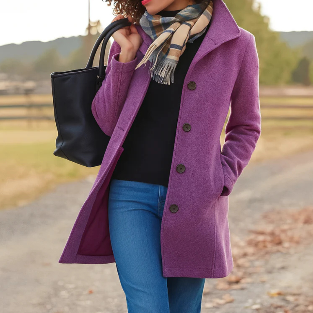 Ninon | Long Wool Blend Winter Down Coat — Violet