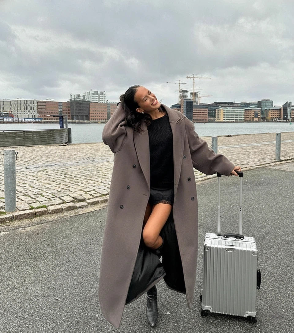 Valentina | Longline Double Breasted Black Puffer Long Coat