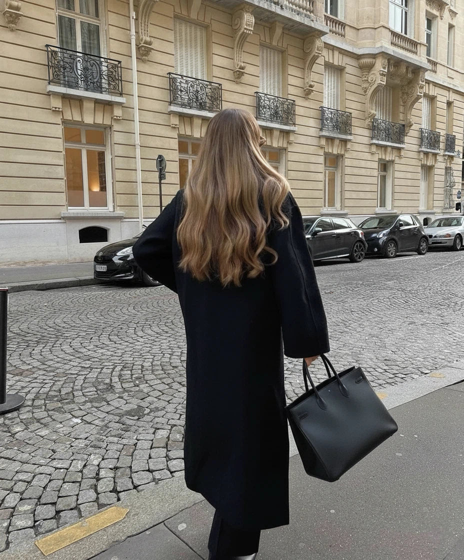 Valentina | Longline Double Breasted Black Puffer Long Coat