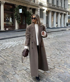 Valentina | Longline Double Breasted Black Puffer Long Coat — Brown