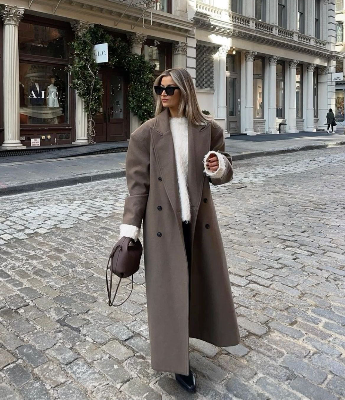 Valentina | Longline Double Breasted Black Puffer Long Coat — Brown