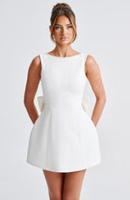 Nadia | Pearl Neck A-Line Mini Wedding Guest Dress