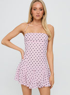Sabine | Polka Dot Flowy Mini Wedding Guest Dress