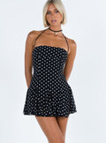 Sabine | Polka Dot Flowy Mini Wedding Guest Dress