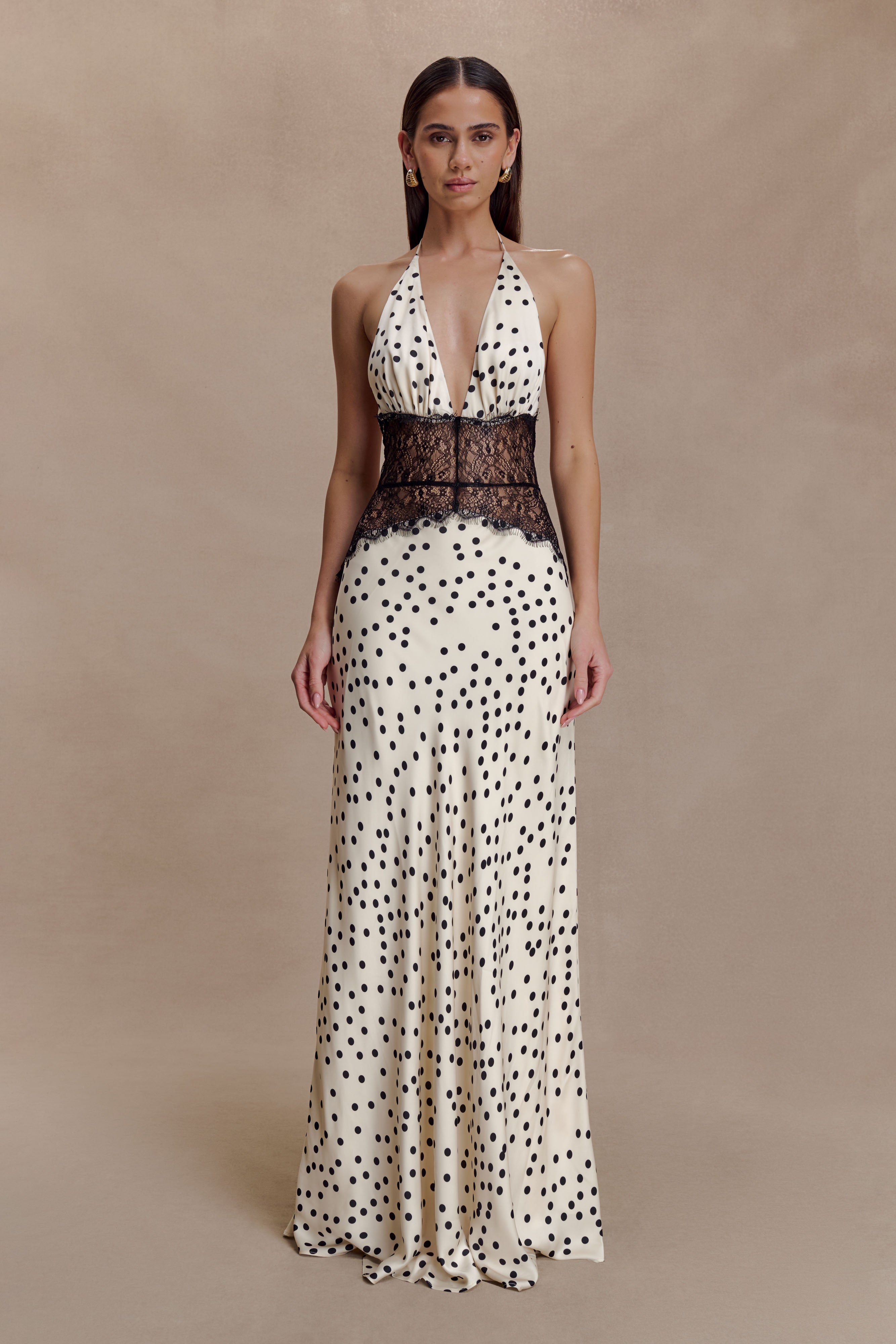 Capucine | V-Neck Polka Dot Autumn Wedding Guest Dresses Maxi