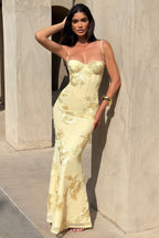 Xanthe | Ruched Spaghetti Strap Bodycon Wedding Guest Midi Dress