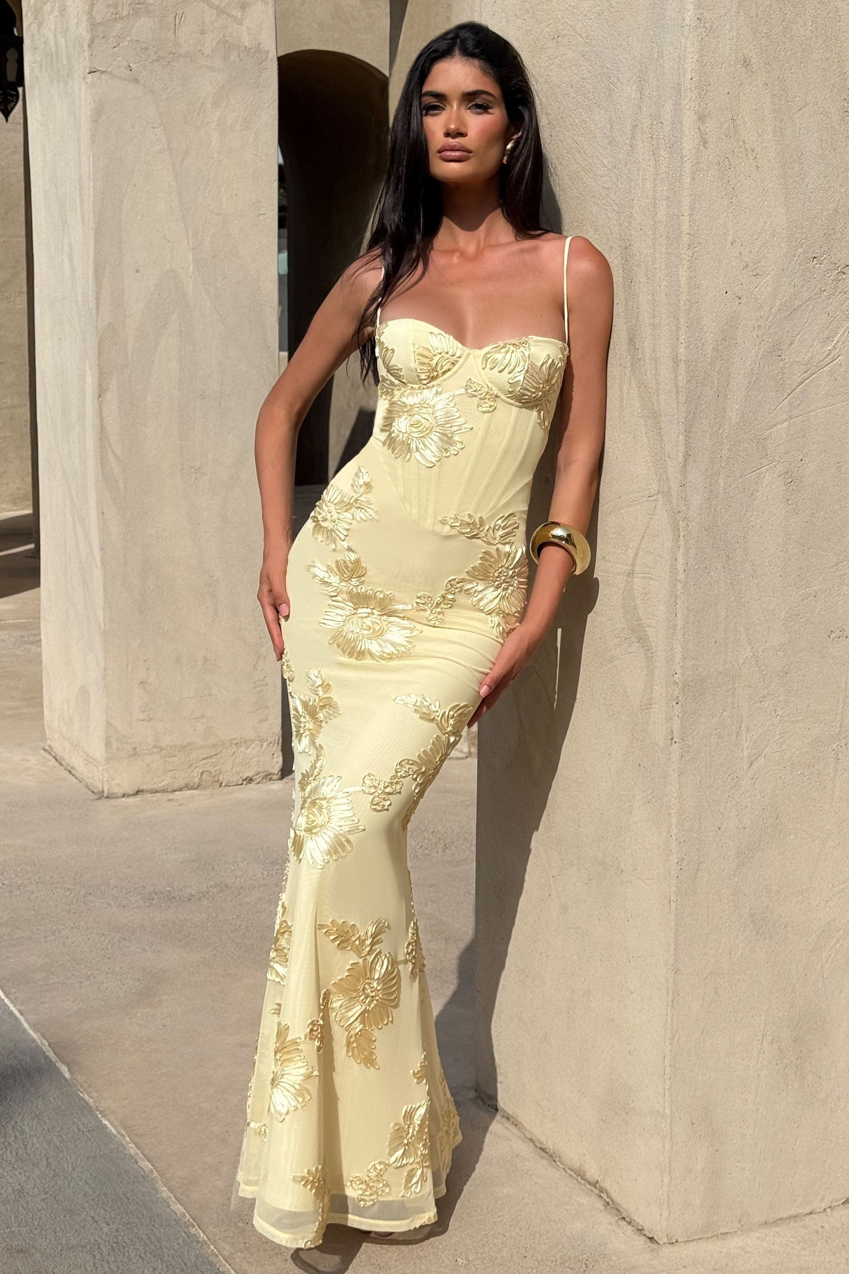 Xanthe | Ruched Spaghetti Strap Bodycon Wedding Guest Midi Dress
