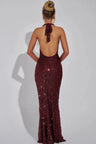 Clemence | Sequin Halter Open Back Evening Maxi Dress