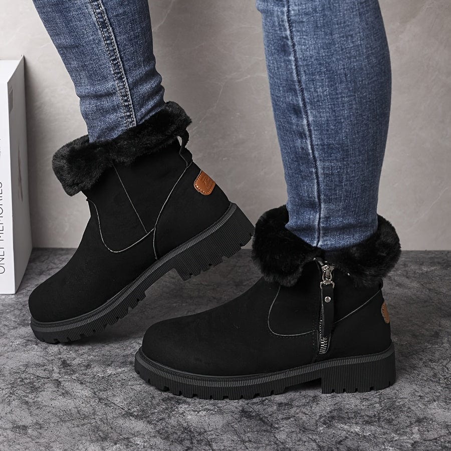 Dominique | Black Leather Heeled Ankle Boots Winter — Black