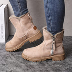 Dominique | Black Leather Heeled Ankle Boots Winter — Beige