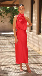 Coralie | Long Sleeve Halter Wedding Guest Midi Dresses