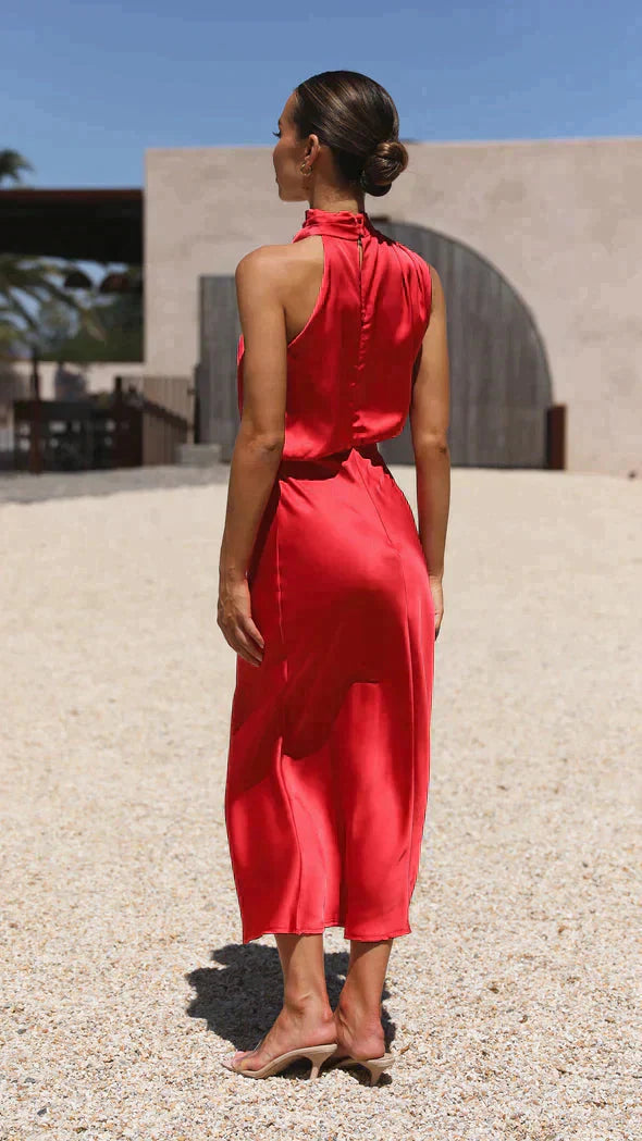 Coralie | Long Sleeve Halter Wedding Guest Midi Dresses