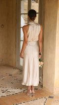 Coralie | Long Sleeve Halter Wedding Guest Midi Dresses