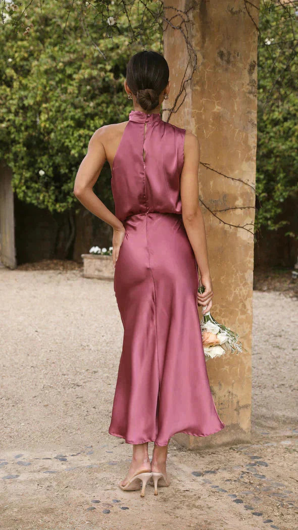 Coralie | Long Sleeve Halter Wedding Guest Midi Dresses