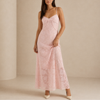 Georgiana | Spring Summer Floral Lace Wedding Guest Maxi Dress — Pink