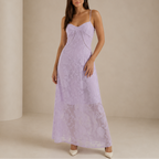 Georgiana | Spring Summer Floral Lace Wedding Guest Maxi Dress — Purple