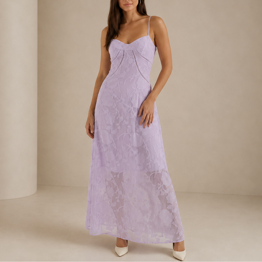 Georgiana | Spring Summer Floral Lace Wedding Guest Maxi Dress — Purple