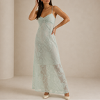 Georgiana | Spring Summer Floral Lace Wedding Guest Maxi Dress — Green