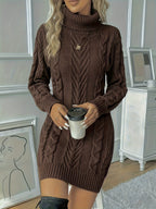 Yolanda | Black Turtleneck Chunky Cable Knit Long Sweater Cardigan