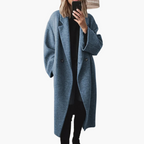Romilly | Long Winter Wool Blend Full Length Black Puffer Coats — Blue