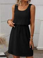 Liliana | Women's Waffle Knit Drawstring Mini Tank Dress