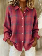 Sabine | Plaid Knit Cardigan Sweater Relaxed Button-Up