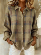 Sabine | Plaid Knit Cardigan Sweater Relaxed Button-Up