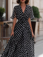 Constance | V-Neck Chiffon Dot Dress for Garden Party Occasions