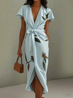 Cordelia | Wrap V-Neck Leaf Print Occasion Dress