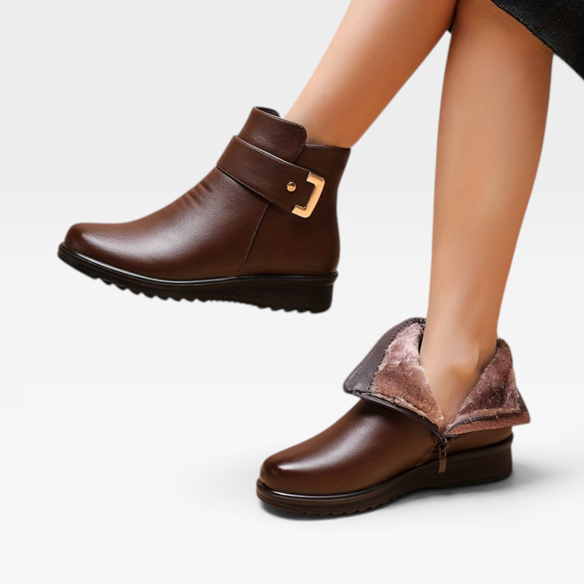 Helena | Black Leather Low Heel Ankle Boots